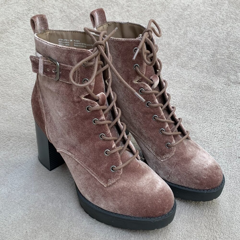 Madden Girl Jitter Jitt Crushed Velvet Lace Up Platform Heeled Boots Sz8 - Picture 2 of 16